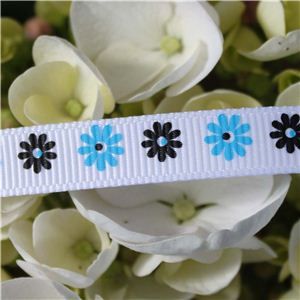 Flower Ribbon - Gerbera Blue/Navy on White